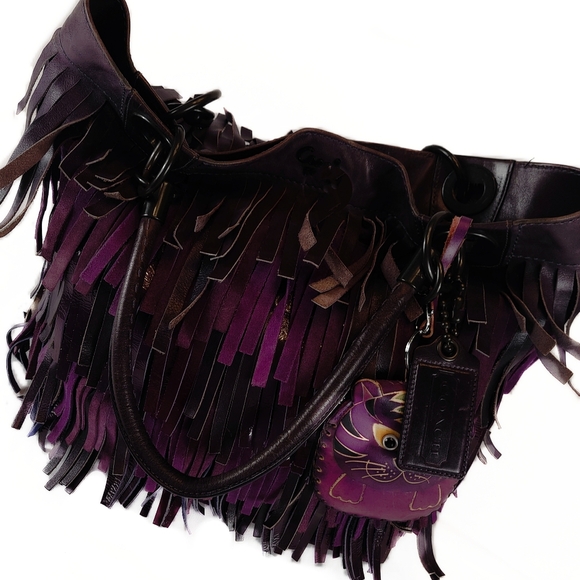R-A-R-E! COACH LTD ED/XLG/HTF FRINGED LEATHER TOTE. - Picture 3 of 11